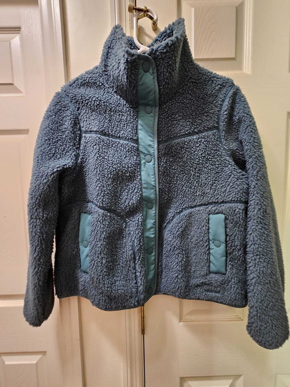 L.L. Bean Blue Kids Sherpa Jacket with Snap Placket